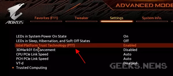 Як увімкнути Intel PTT: