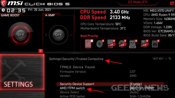 Як увімкнути TPM 2.0 на платах для AMD
