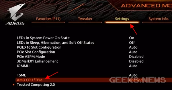 Як увімкнути TPM 2.0 на платах GIGABYTE та AORUS для процесорів AMD