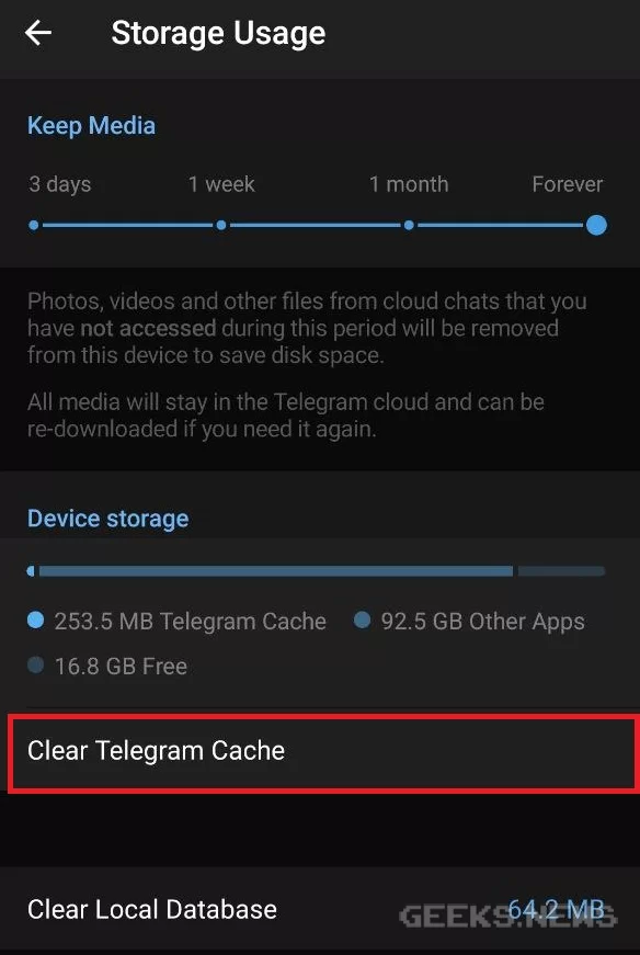 Як очистити кеш Telegram?