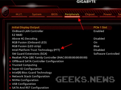 Як увімкнути TPM 2.0 на платах GIGABYTE та AORUS для процесорів Intel