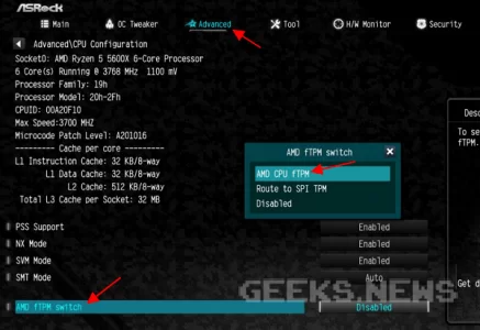 Як увімкнути TPM 2.0 на платах для процесорів AMD