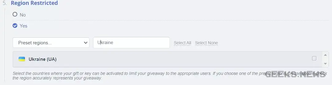 Як провести розіграш гри на Steamgifts лише для українців. 